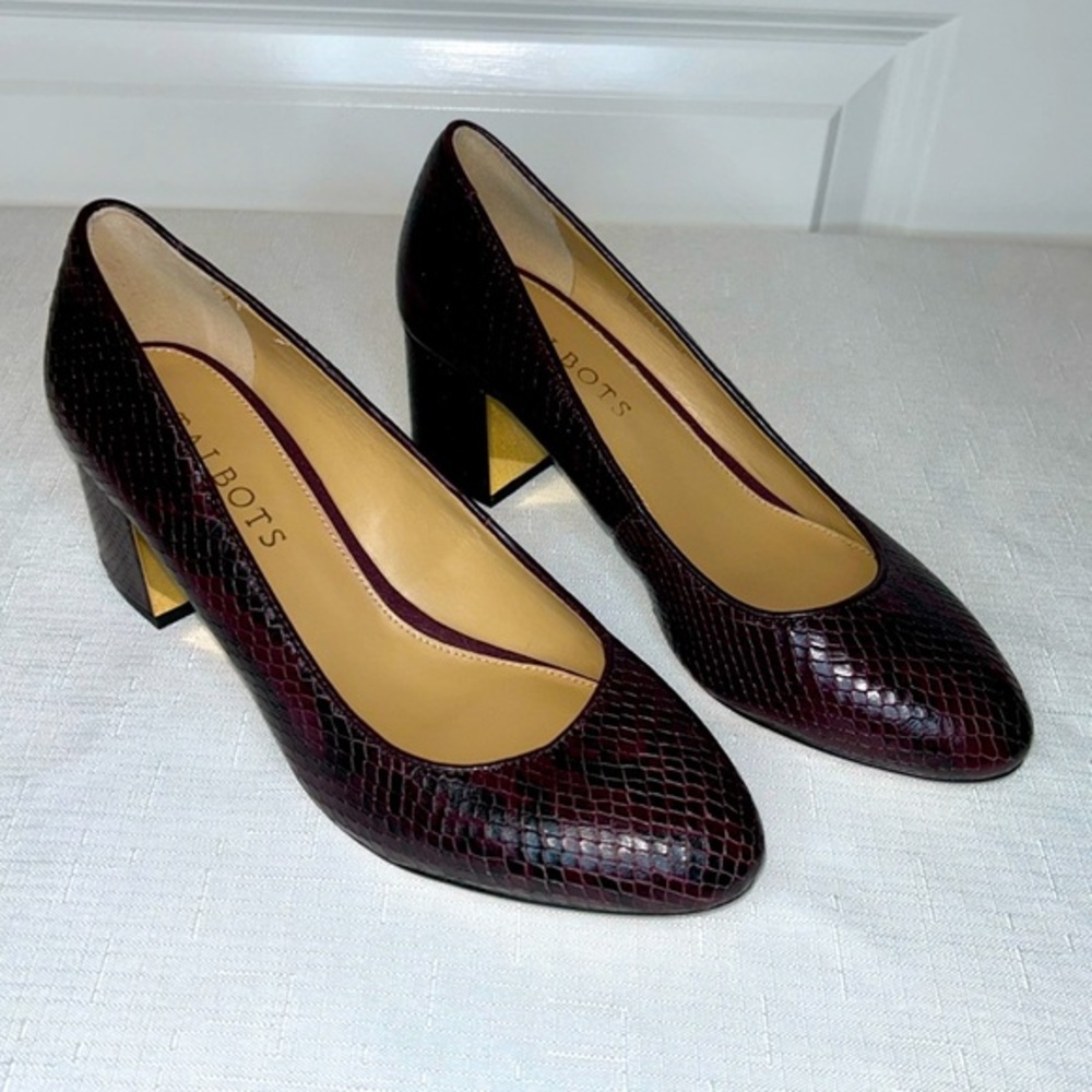 Talbots, Purple Snake Skin Heels Size 6.5 M Chunky Mirrored 2” High